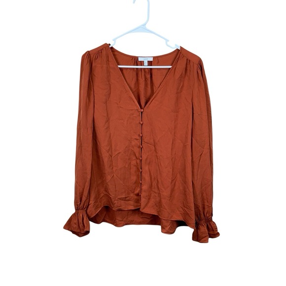Joie XL‎ Rust Bolona Silk Button-Front Blouse EUC Lagenlook - Picture 1 of 4